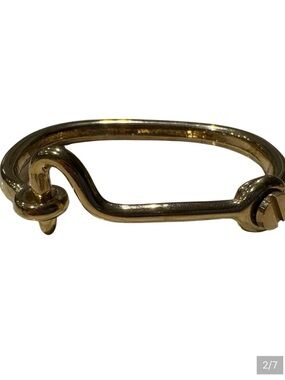 Gold-Tone Sculptural Hook Bracelet Hinged Modernist Statement Cuff